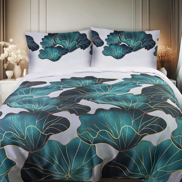 Bäddset 140x200 SATIN 100% BOMULL stora löv gröna
