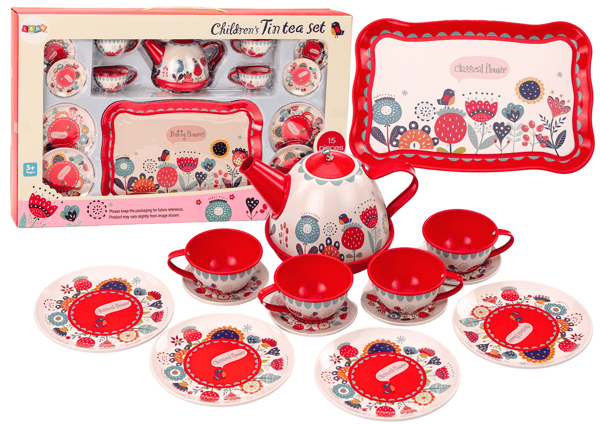 Kaffe- och tekoppar, vattenkokare, brickset, rött, café, 15 delar.