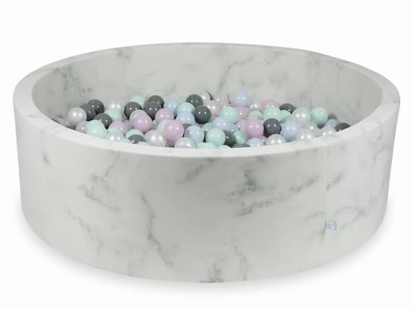 Tør pool 130x40 marmor med 700 bolde: lys mint, lys pink perle, lyseblå perle, perle, grå