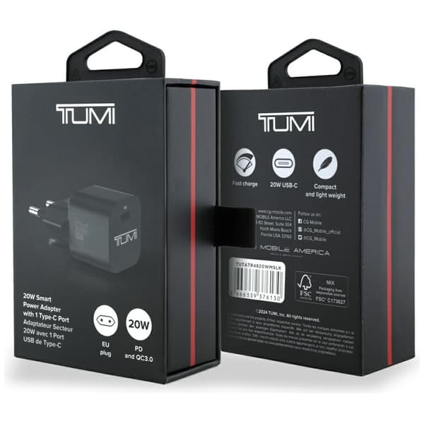 TUMI Smart Power 20W USB-C -seinälaturi, musta