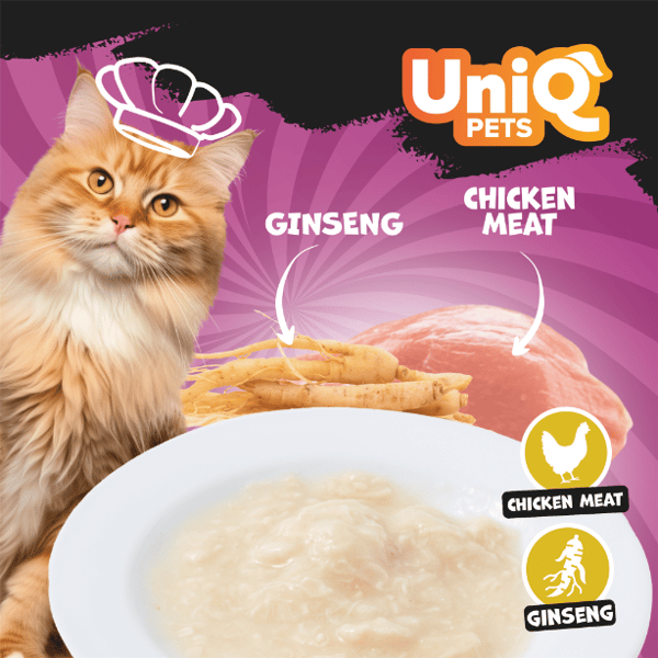 Vådfoder til katte Kylling- og ginsengbouillon Yummy Soup UniQ Pets 8x30g