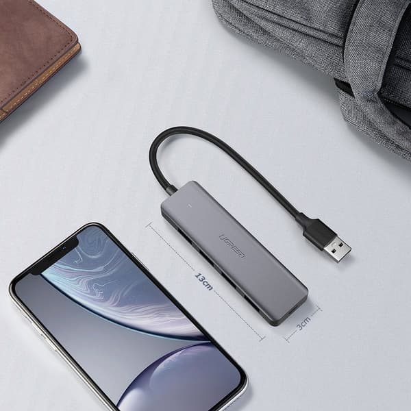HUB USB Port Splitter - 4x USB 3.2 med Micro USB Strømport Grå