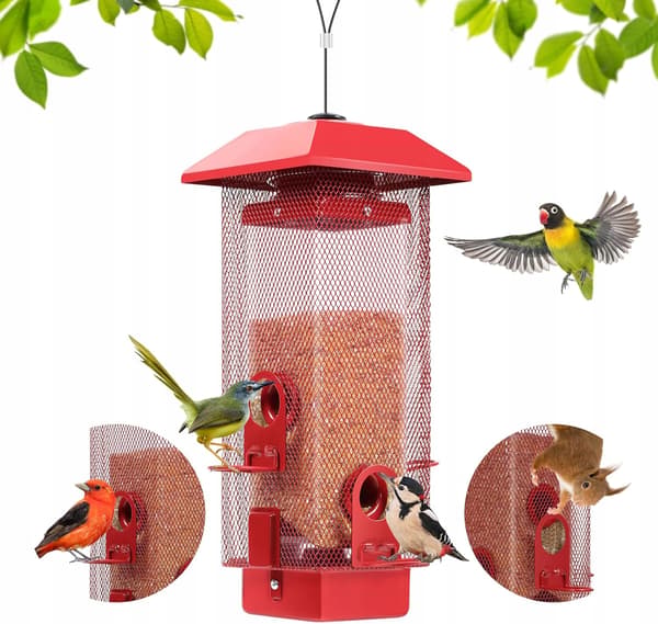 Hængende metal fuglefoderautomat, 4 huller, 32 cm, 0,9 kg