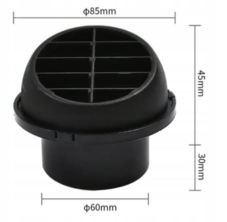 Udløbsdiffusor sort FI 60 drejelig ANGLE 45