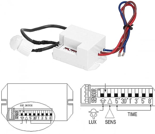 Rörelsesensor med extern sensor för LED-ytanläggning 12-24V Vit