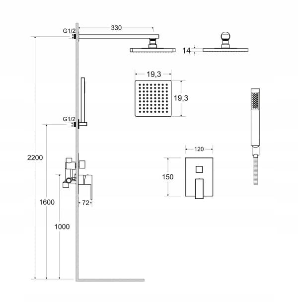 Besco modern variation I svart inbyggt duschset