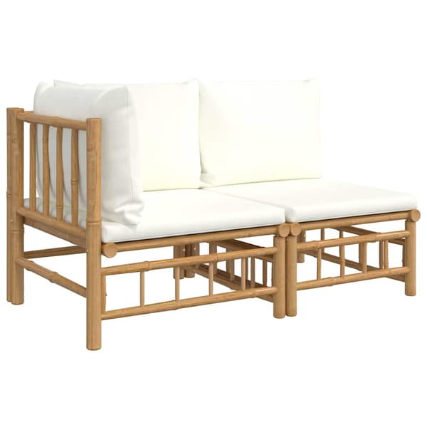 vidaXL 2-delat trädgårdsmöbelset, krämfärgade dynor, bambu