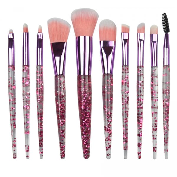Blush-Glitter makeupbørstesæt - 10 stk.