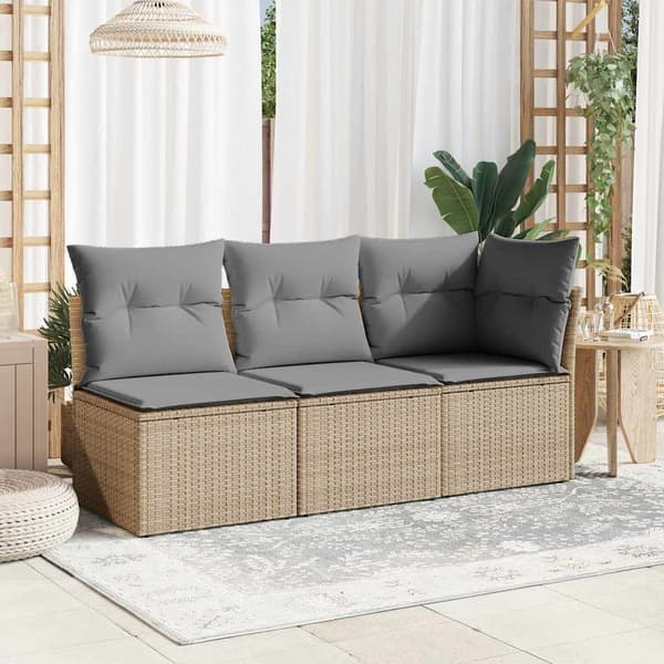 vidaXL Hörnsoffmodul med kuddar, beige, polyrotting