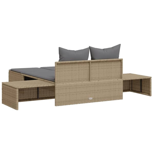 vidaXL Dubbel dagbädd med kuddar, beige, polyrotting