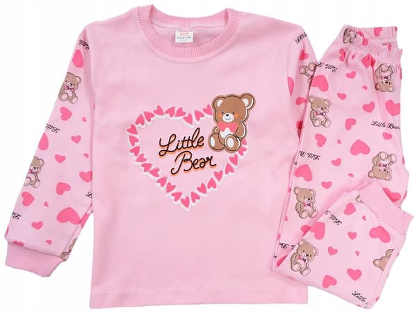 Pyjamassæt bomuld langærmet lyserød bamse 4 år J201N