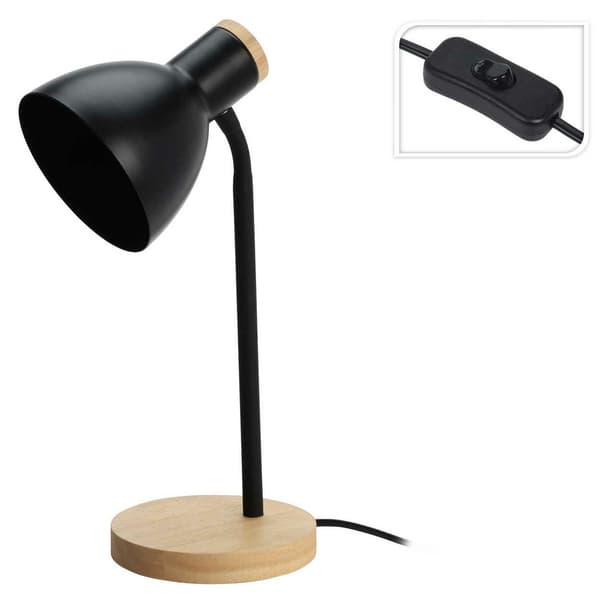 Sort bordlampe på træbase