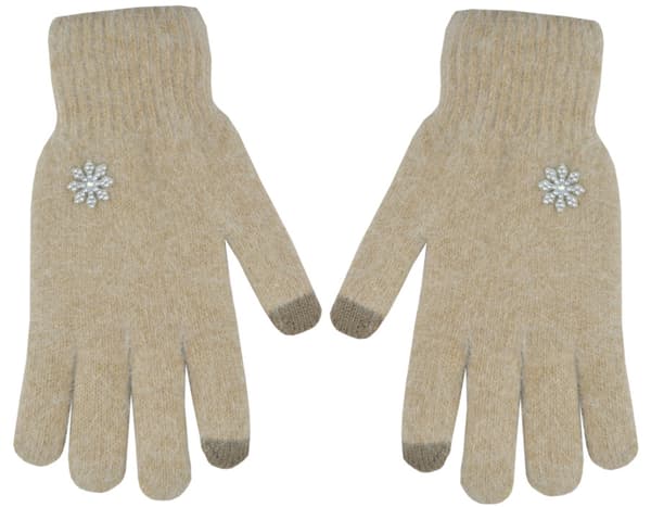 VINTERHANDSKAR stickade ZIRKONBLOMMA beige 21cm V030L