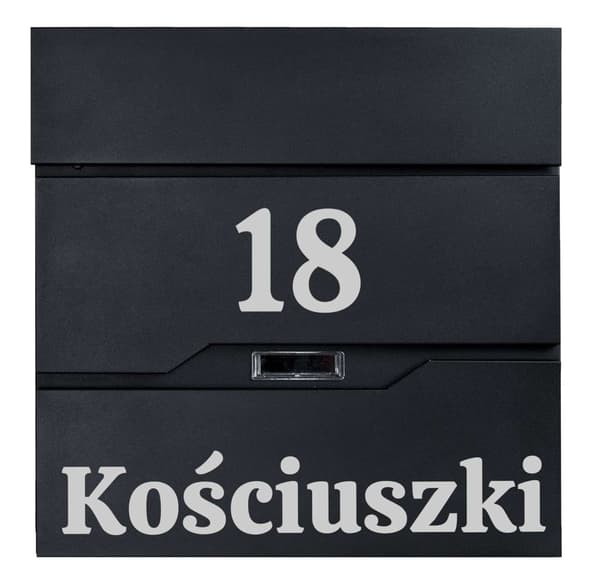Vidar postkasse, sort med inskriptioner
