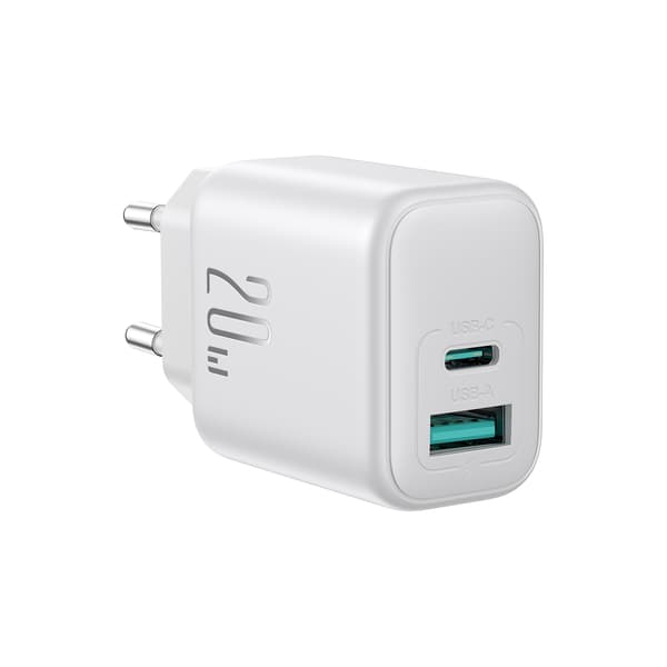 USB-C USB-A 20W PD QC 3.0 Väggladdare - Vit