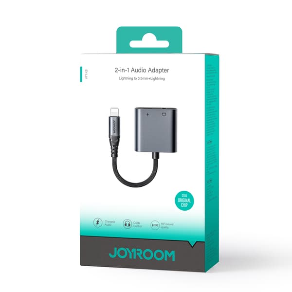 2-i-1 adapter til iPhone-oplader + Lightning-hovedtelefoner / mini-jack 3,5 mm sort