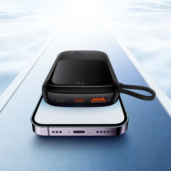 Powerbank 10000mAh USB USB-C iPhone Lightning + USB-C Kabel - Sort
