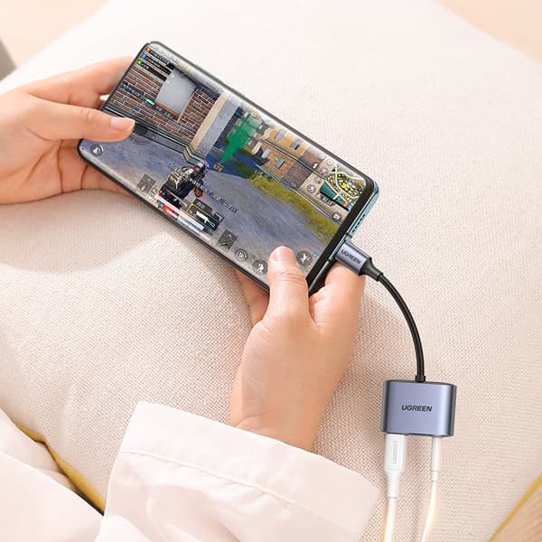 USB-C ljudadapter - USB-C + 3,5 mm minijack - grå