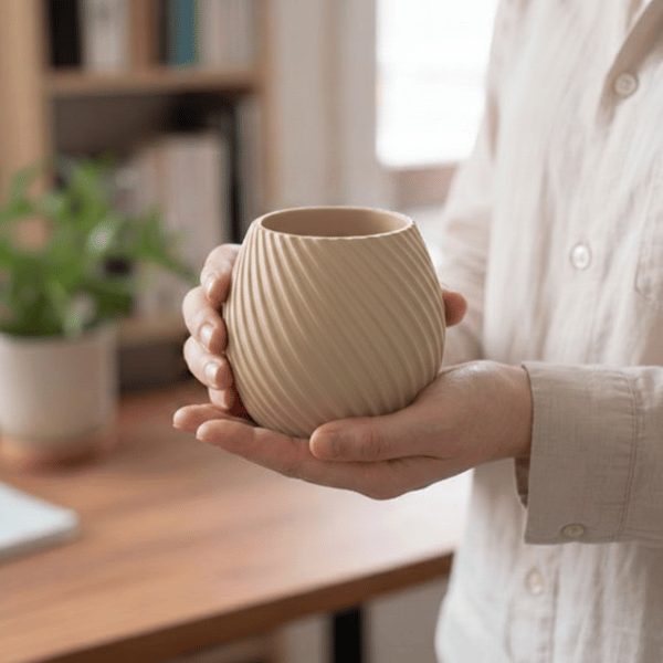 Modern designad spiralblomkruka i beige för växter