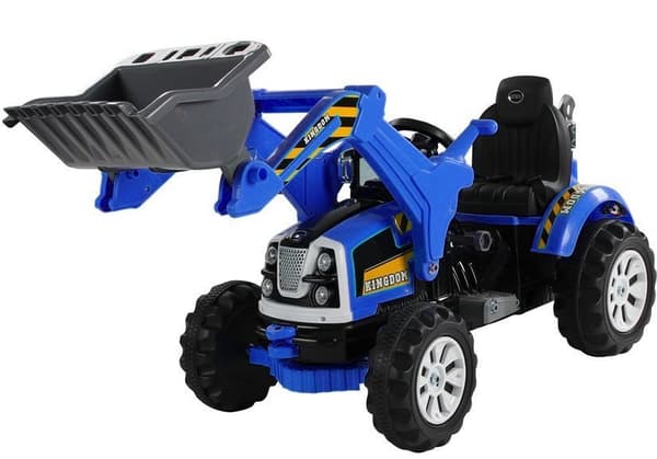 Batteridriven traktor med grävmaskinsskopa blå