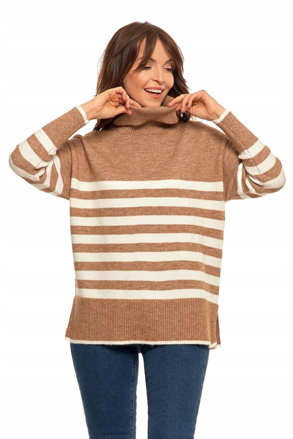 Moraj klassisk randig polotröja långärmad beige M