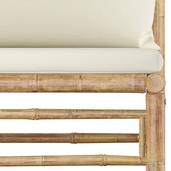 vidaXL 3-delat trädgårdsmöbelset, krämfärgade dynor, bambu
