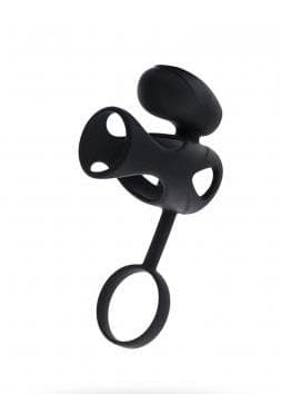 Sort & Rød, Penisring med vibration, klitorisstimulation, silikone, sort 14,5 cm