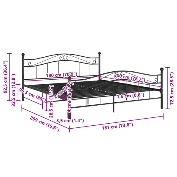 vidaXL sengestel sort metal 180 x 200 cm