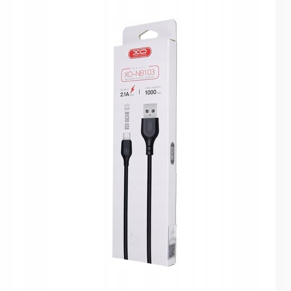 XO NB103 USB - microUSB laddningskabel typ B 1,0 m 2,1A svart