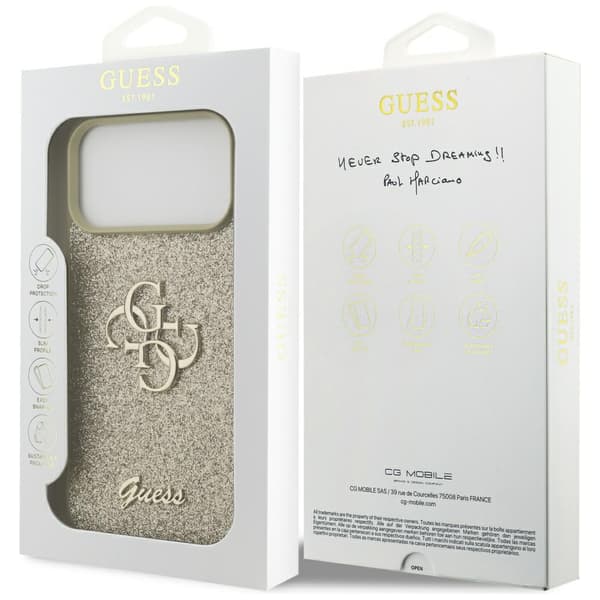 Guess Fixed Glitter Big 4G cover til iPhone 17 Pro Max guld