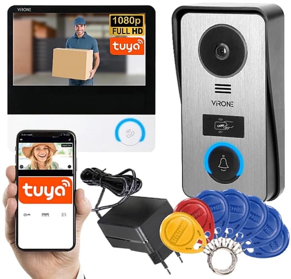 WiFi Video Intercom TUYA App Nøgleringe Fuld HD Touchskærm RFID 7'