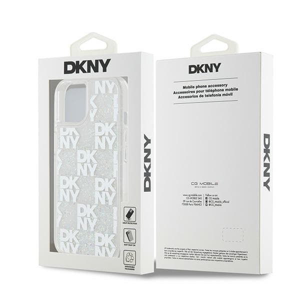DKNY Liquid Glitter Multilogo-cover til iPhone 15, hvid
