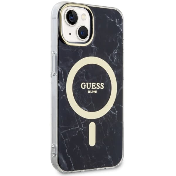 Guess Golden Marble MagSafe-etui til iPhone 14, sort