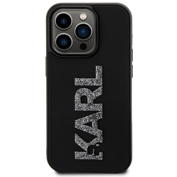 Karl Lagerfeld 3D Gummi Glitter Logo Etui til iPhone 15 Pro Max Sort