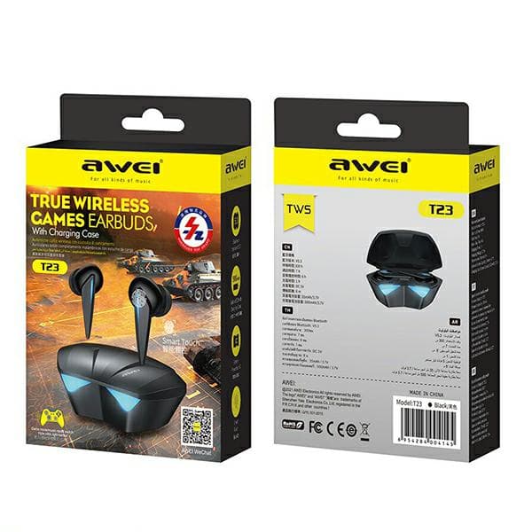 AWEI Bluetooth 5.0 T23 TWS hovedtelefoner + dockingstation gaming sort