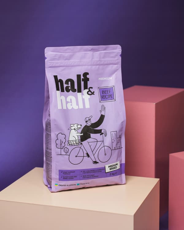 Half&Half Premium Torrfoder för Hundar av Mellanstor Ras Nötkött 2kg