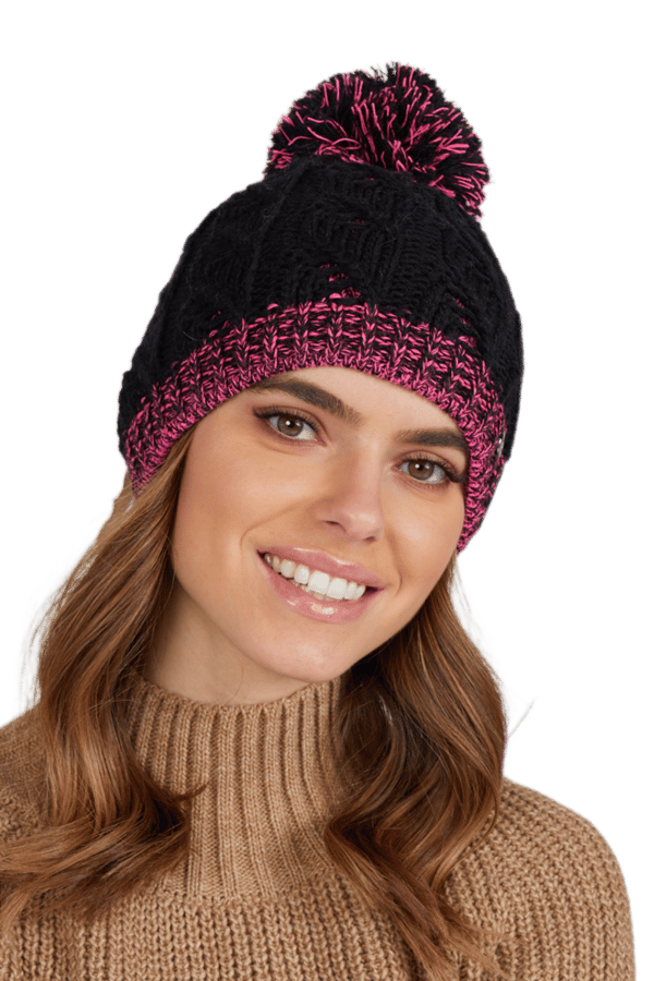 CATRINA damehue med pompon, sort og pink
