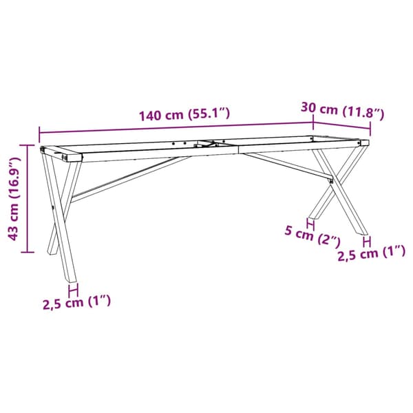 vidaXL X-formade soffbordsben 140x30x43 cm