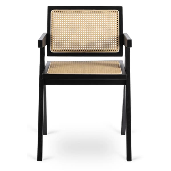 MADERA træstol sort og beige gennembrudt klassisk retro