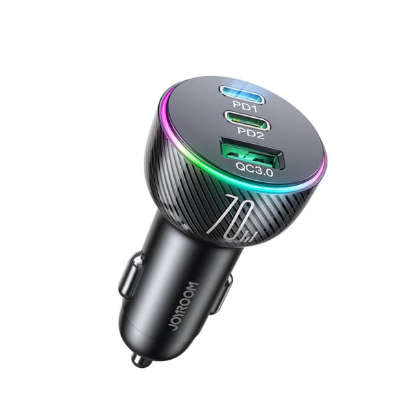Cigarettænder Biloplader 3 USB Porte og 2x USB-C 70W - Sort