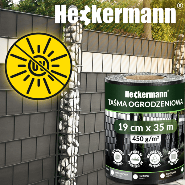 Heckermann Stakettejp 19cm x 35m - Mörkgrå