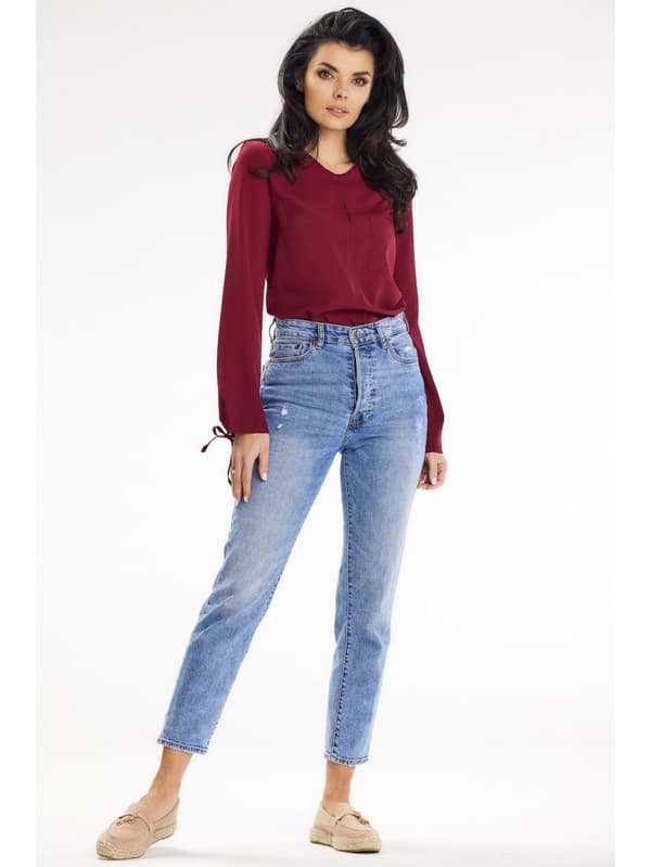 Afslappet langærmet bluse, bordeaux M