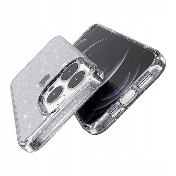Etui til iPhone 14 Plus SHINE pansret magsafe farveløs glitter + GLAS