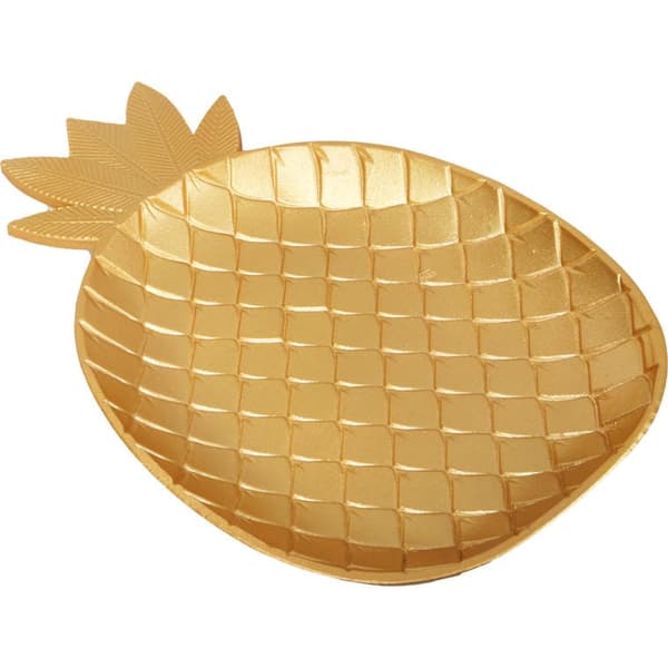 Set med 2 guldfärgade träbrickor formade som ananas