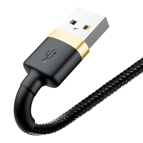 Holdbart Fleksibelt Kabel USB iPhone Lightning QC3.0 1.5A 2M Sort og Guld
