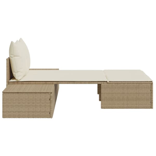vidaXL Dubbel dagbädd med kuddar, beige, polyrotting