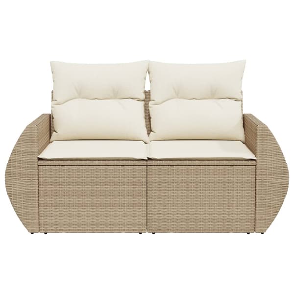 vidaXL Trädgårdssoffa med kuddar, 2-sits, beige, polyrotting