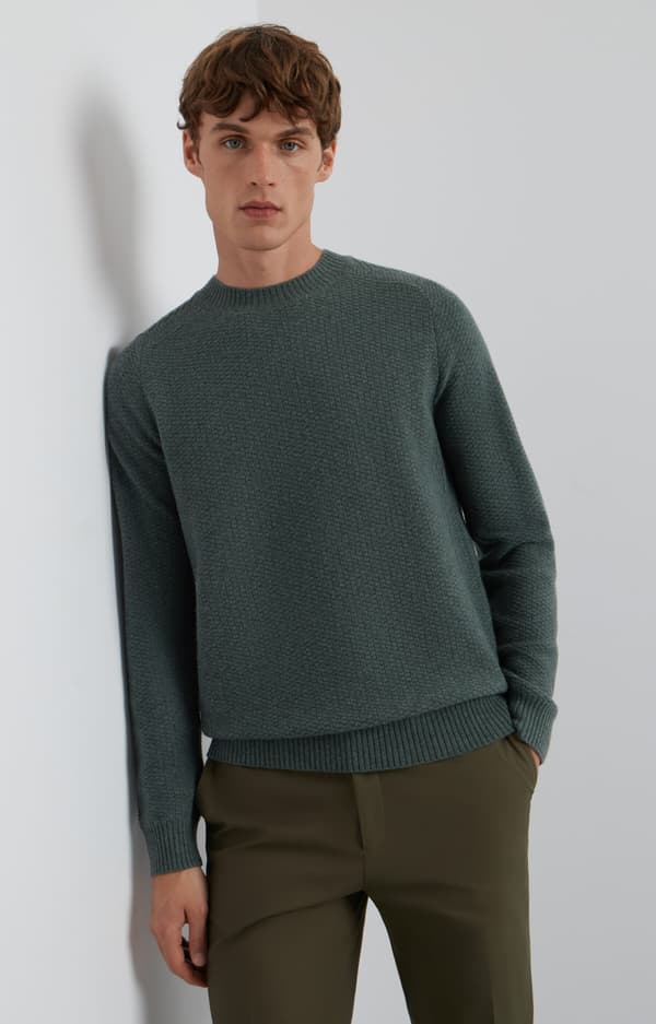 Mikromønstret sweater med rund hals S