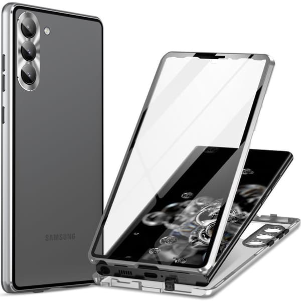 Etui til Samsung Galaxy S23 Plus, magnetisk dobbeltglas, sølv