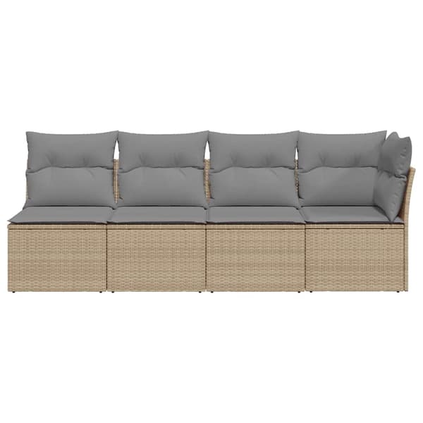 vidaXL Trädgårdssoffa med kuddar, 4-sits, beige, polyrotting